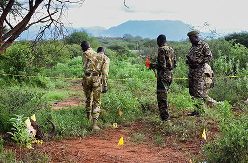KWS officers marking and processing a wildlife scene of crime during a recent DNA first responder training at Salaita Tsavo West.
